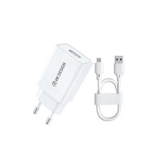 WK Φορτιστής με Θύρα USB-A και Καλώδιο micro USB 10W Λευκός (WP-U118)