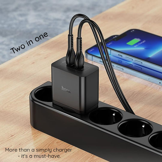 Hoco Φορτιστής με 2 Θύρες USB-C και Καλώδιο USB-C - Lightning 45W Power Delivery Λευκός (N35)