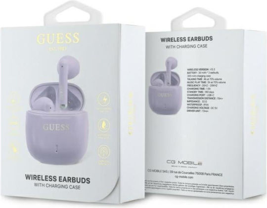 Guess Printed Classic Logo In ear Bluetooth хендсфри Слушалки с Кутийка за Зареждане Лилав