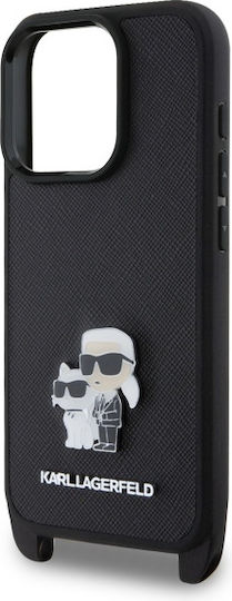 Karl Lagerfeld Umschlag Rückseite Kunststoff / Silikon / Leder mit Band Robust Schwarz (iPhone 16 Pro)