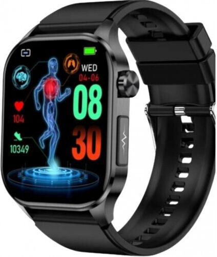 Et580 2.04 Inch Amoled Screen Sports Smart Watch Support Bluethooth Call Ecg Function Black Leather Band