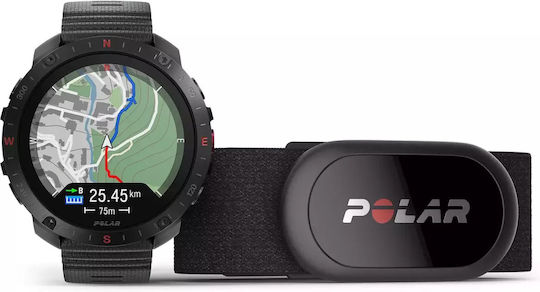 Polar Grit X2 Pro + Heart Rate Belt Stainless Steel 49mm Waterproof Smartwatch with Heart Rate Monitor (S/L Black Silicone Strap)