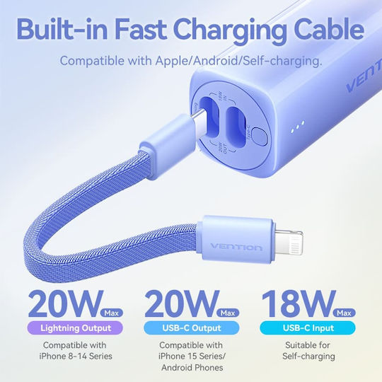 Vention FHWM0 Power Bank 5000mAh 20W с USB-C порт Сив