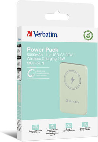 Verbatim Charge 'n' Go MagSafe Power Bank 5000mAh с USB-C порт Power Delivery Зелен