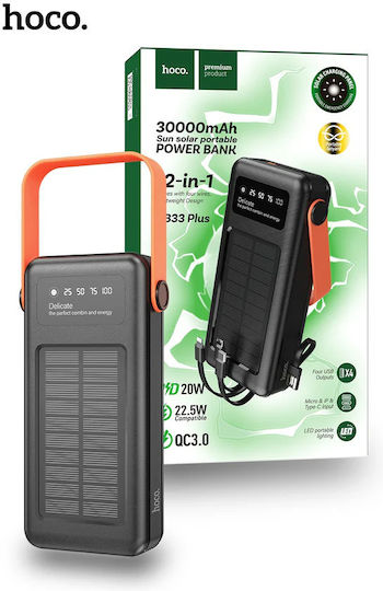 Hoco Ηλιακό Power Bank 30000mAh Μαύρο