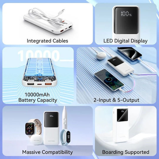 Vention FHO Power Bank 10000mAh 22.5W with 2 USB-A Output Ports and USB-C Output Port White