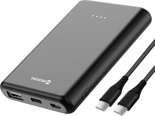 Swissten Power Bank 5000mAh 10W με Θύρα USB-A και 2 Θύρες USB-C Μαύρο