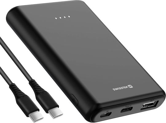 Swissten Power Bank 5000mAh 10W με Θύρα USB-A και 2 Θύρες USB-C Μαύρο