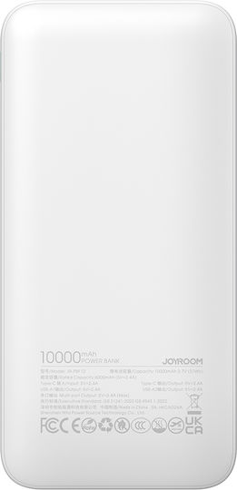 Joyroom JR-PBF12 Power Bank 10000mAh 12W με 2 Θύρες USB-A και Θύρα USB-C Λευκό