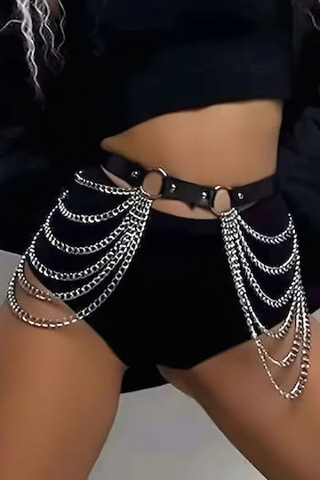 Punk Style Waist Provocator Ham Sexy Made Faux Leather Metal Chains