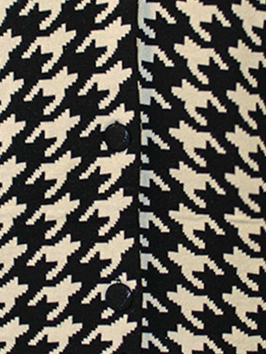 Lungă Jachetă de damă tricotată Houndstooth Black