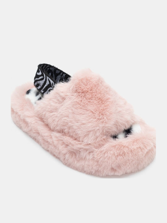 Winter Women's Slippers with Fur Pink