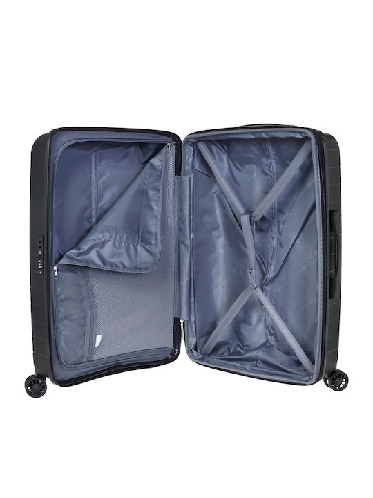 Verage Medium Hard Travel Suitcase Black with 4 Wheels Height 65cm