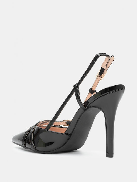 Luigi Pointed Toe Black Heels with Strap