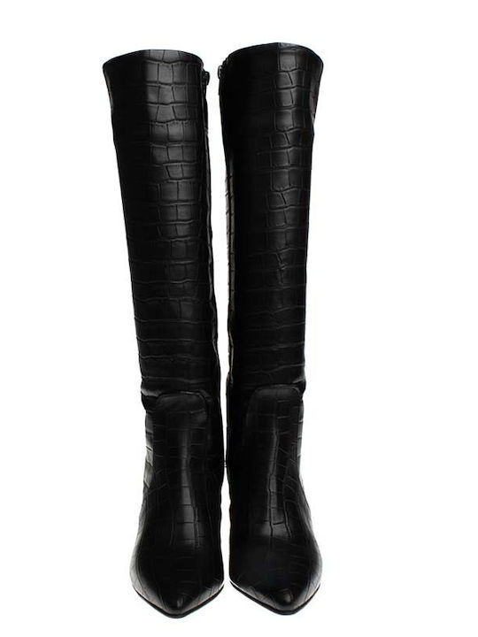 Synthetic Leather Medium Heel Women's Boots Black