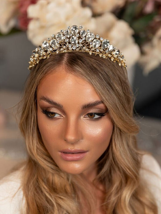 Νυφική Τιάρα Στρας Στρογγυλό Σχήμα Χρυσό Primrose Tiara Ba92 Hair Duty Hrd-ba92