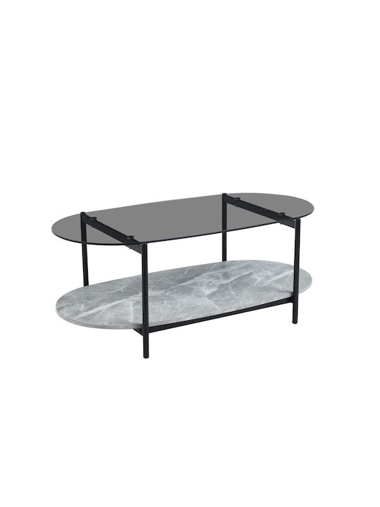 Oval Coffee Table Kitty Glass Φιμέ Top-grey Marble L110xW50xH43cm.