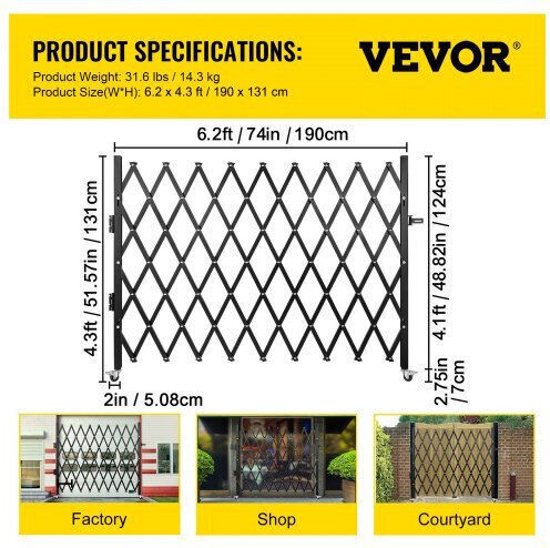 Vevor Μεταλλική Πόρτα Φράχτη σε Μαύρο Χρώμα 1.8x1.21m