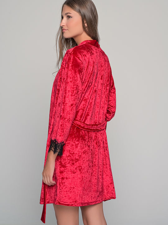 Milena by Paris Winter Women's Velvet Robe with Nightdress Ruby - Red