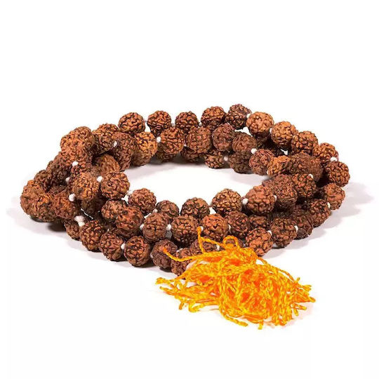 Mala Meditation 108 Natural Rudraksha Seeds Orange Tassel