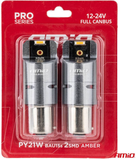 AMiO Лампи Автомобила PY21W-BAU15s Canbus LED 6000К Orange 12-24V 2бр