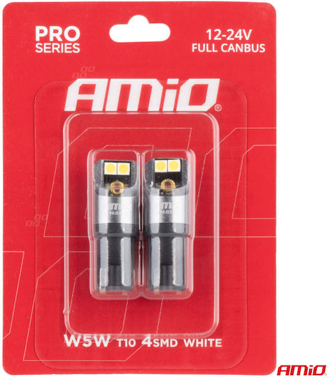 AMiO Λάμπες Αυτοκινήτου T10 / W5W Canbus LED 6000K Ψυχρό Λευκό 12-24V 2τμχ
