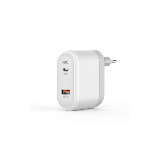 Budi Ladegerät ohne Kabel mit USB-A Anschluss und USB-C Anschluss 18W Weißs (328E)