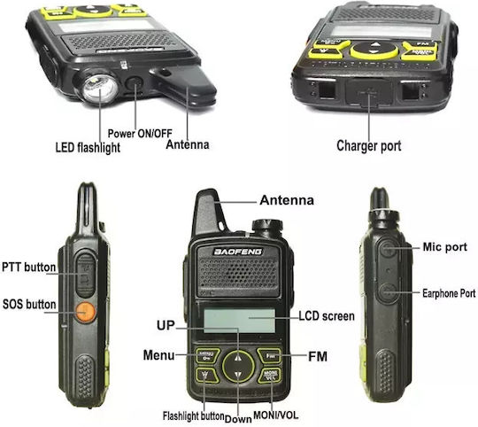 Baofeng BF-T1 Wireless Transceiver PMR 1.5W with Monochrome Screen Set of 2pcs