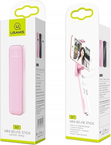 Usams M1 Mini ZB5201 Selfie Stick Cu Cablu De 3,5 Mm Roz