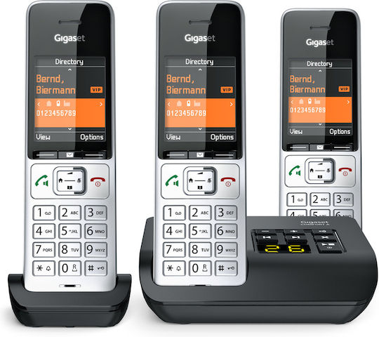 Gigaset Comfort 500A Ασύρματο Τηλέφωνο Trio με Ελληνικό Μενού Ασημί