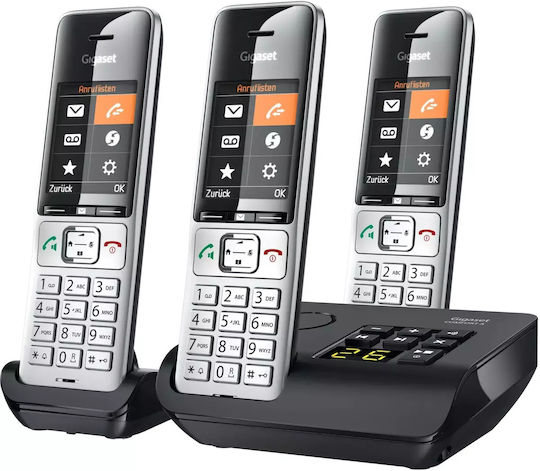 Gigaset Comfort 500A Ασύρματο Τηλέφωνο Trio με Ελληνικό Μενού Ασημί