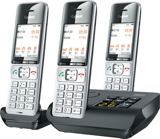 Gigaset Comfort 500A Ασύρματο Τηλέφωνο Trio με Ελληνικό Μενού Ασημί
