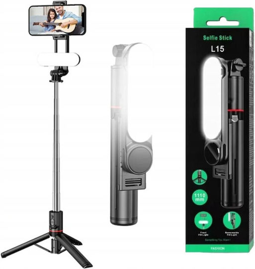 Factory L15 Selfie Stick Cell Phone Tripod Bluetooth with Light Black