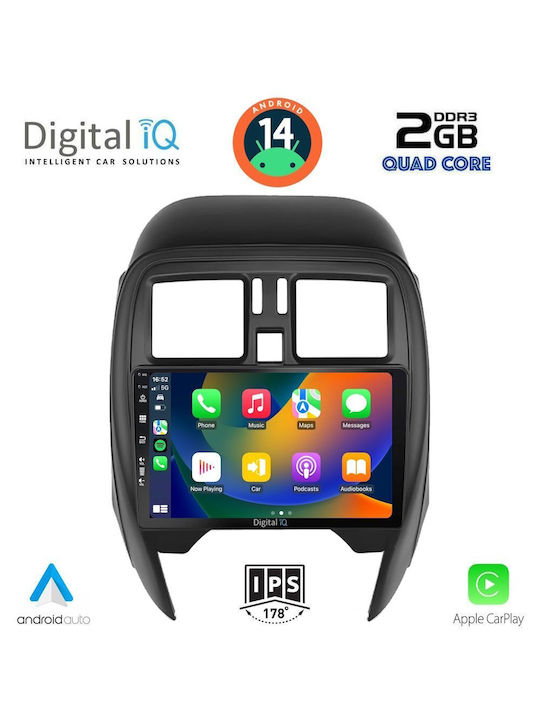 Digital IQ Sistem Audio Auto pentru Nissan Micra 2014-2017 (Bluetooth/USB/AUX/WiFi/GPS/Apple-Carplay/Android-Auto) cu Ecran Tactil 9"