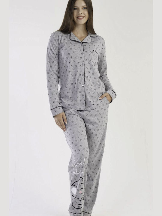 Vienetta Secret Winter Women's Cotton Pyjama Jacket Gray