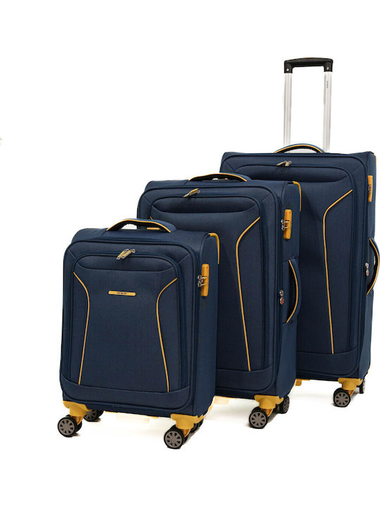 Lamonza Cruise Mittlerer Stoffkoffer Marineblau/Gelb mit 4 Rädern Höhe 68cm