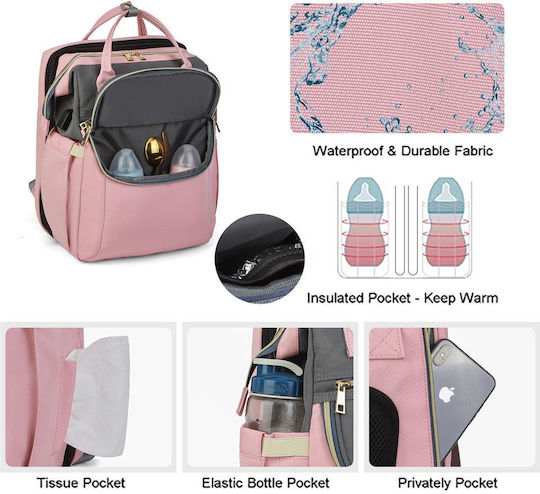 Lequeen Wickeltasche-Bett Rucksack Rosa 35x23x42cm.