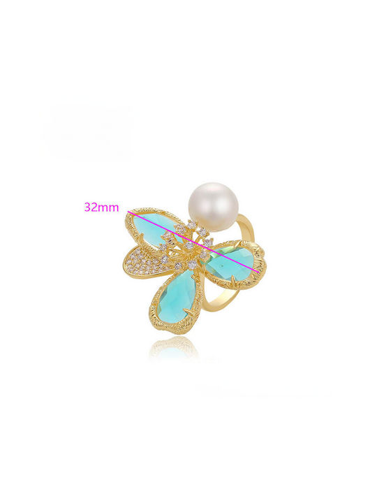 Chrysothemiss Ring with Pearls & Zircon Gold Plated