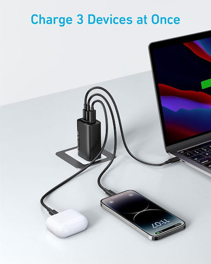 Anker Ladegerät mit USB-A Anschluss und 2 USB-C Anschlüsse und Kabel USB-C - USB-C 67W Schwarzs (335)