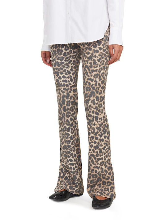 Jack & Jones Women's High-waisted Fabric Trousers Flare with Elastic in Regular Fit Leopard Brown-beige