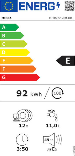Midea Freistehender Geschirrspüler für 12 Gedecke B60xH84.5cm Inox
