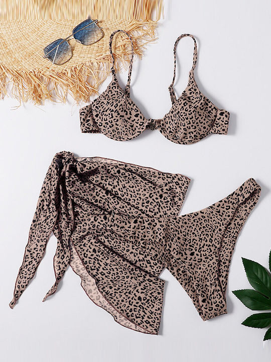 Zoli Bikini Set Top & Slip Bottom Brown, Leopard Animal Print