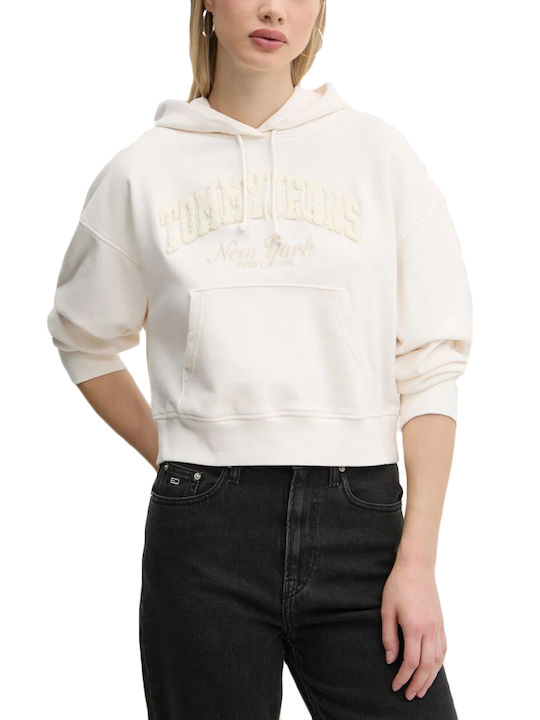 Tommy Hilfiger Women's Cropped Hooded Sweatshirt Ecru