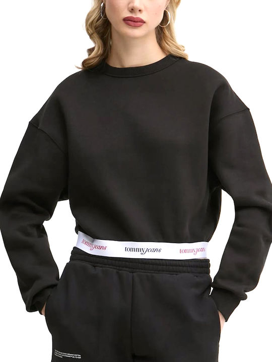 Tommy Hilfiger Boxy Cropped Γυναικείο Φούτερ Λευκο- Μαυρο