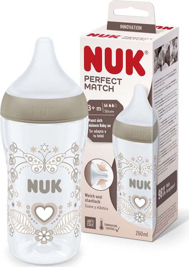 Nuk Plastic Baby Bottle Anti-Colic with Silicone Nipple for 3+ months Gray 260ml