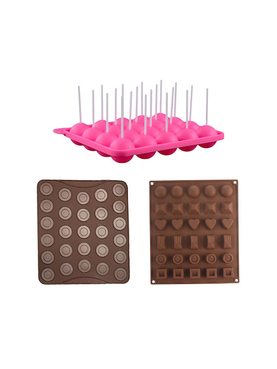 Quasar Co. Gebäckset 27 Macaron-Matten 20 Lutscherformen Stiele 30 Pralinenformen Silikon Braun-Pink