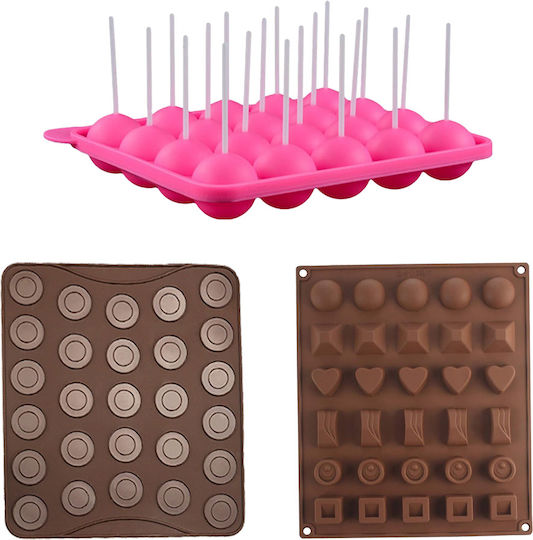 Quasar Co. Pastry Set 27 Macaron Sheets 20 Lollipop Molds Sticks 30 Candy Molds Silicone Brown-pink