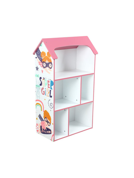 Kids Wooden Bookcase Pink 54x27x91.5cm