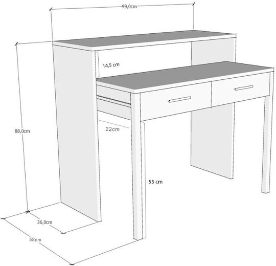 Desk Nena Wooden White with Metal Legs 99x36x88cm