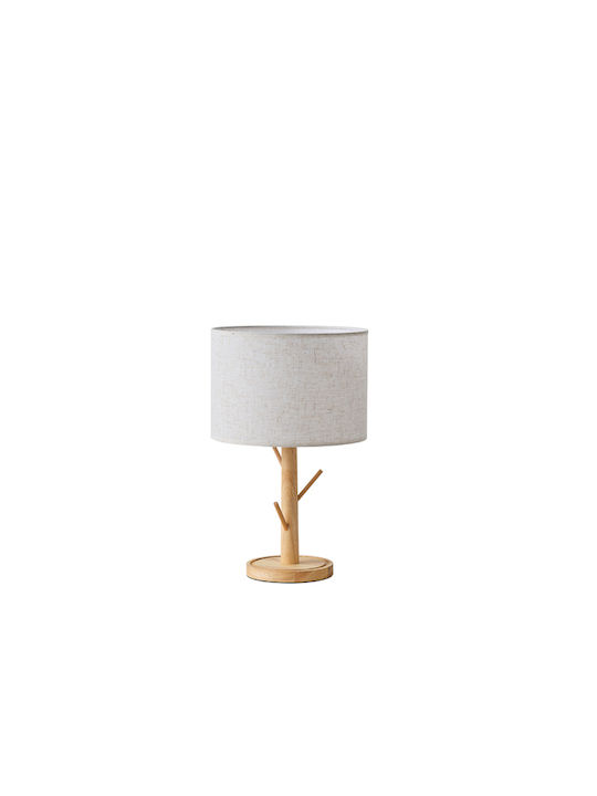 Eurolamp Wood Table Lamp for Socket E27 with Beige Shade and Base